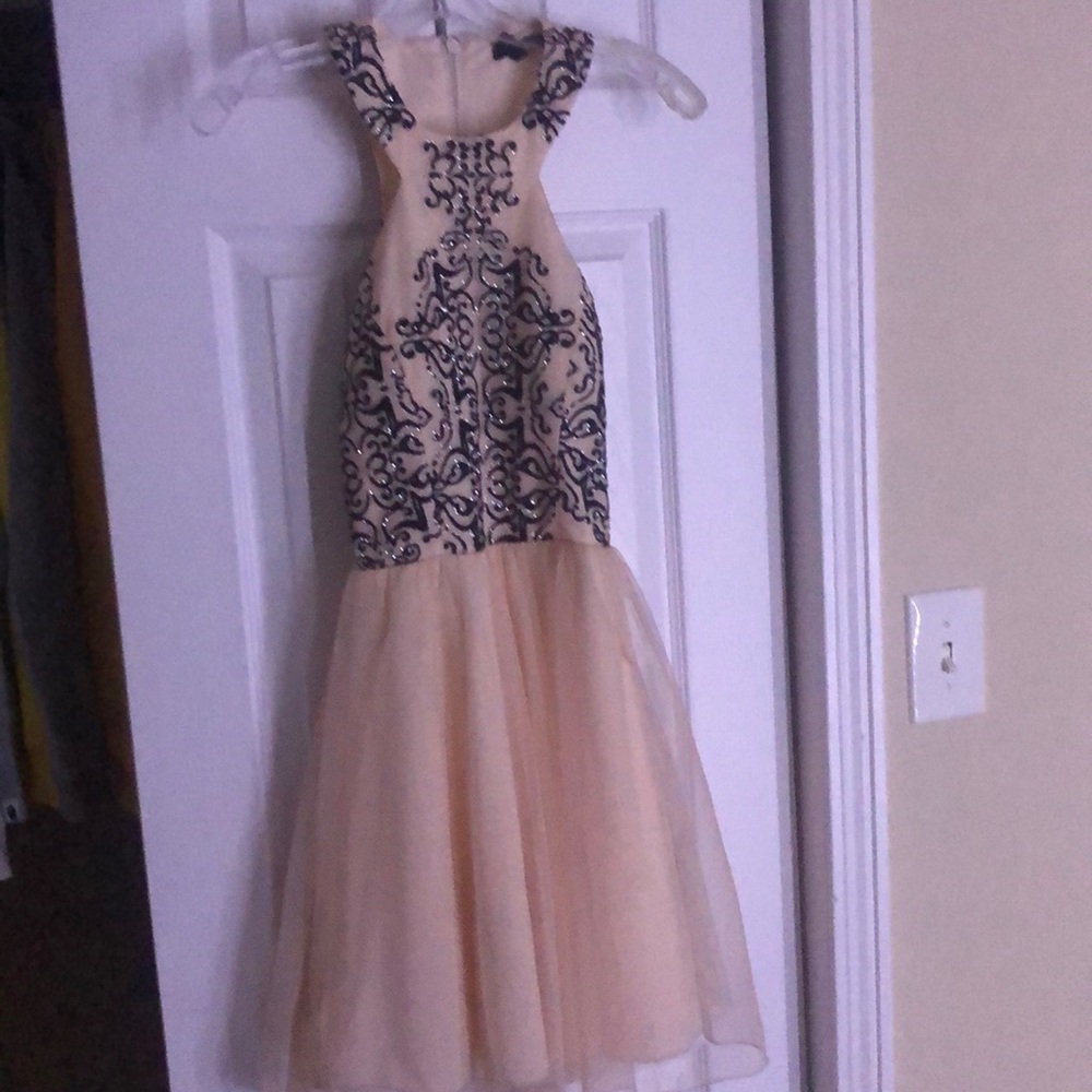 Light pink halter dress with black glitter design